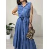 Šaty dlouhé košilové riflové bez rukávu dámské (S/M/L ONE SIZE) ITALSKÁ MÓDA IMWGB24056/DR (Velikost M/L, Barva modrá džínová)