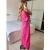 Šaty dlouhé letní mušelínové krátký rukáv dámské (S/M ONE SIZE) ITALSKÁ MÓDA IMWCH24569-4/DU (Velikost S/M/L, Barva růžová)
