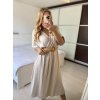 Šaty dlouhé mušelín s páskem krátký rukáv dámské (S/M/L ONE SIZE) ITALSKÁ MÓDA IMWBH24055/DU (Velikost M/L, Barva béžová)