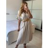 Šaty dlouhé mušelín s páskem krátký rukáv dámské (S/M/L ONE SIZE) ITALSKÁ MÓDA IMWBH24055/DU (Velikost M/L, Barva béžová)