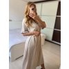 Šaty dlouhé mušelín s páskem krátký rukáv dámské (S/M/L ONE SIZE) ITALSKÁ MÓDA IMWBH24055/DU (Velikost M/L, Barva béžová)