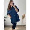 Mikina na zip 3/4 rukáv dámská nadrozměr (56/58 ONE SIZE) ITALSKÁ MÓDA IMWQ24326/DR (Velikost 56/58, Barva modrá džínová)