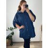 Mikina na zip 3/4 rukáv dámská nadrozměr (56/58 ONE SIZE) ITALSKÁ MÓDA IMWQ24326/DR (Velikost 56/58, Barva modrá džínová)