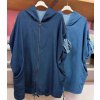Mikina na zip 3/4 rukáv dámská nadrozměr (56/58 ONE SIZE) ITALSKÁ MÓDA IMWQ24326/DR (Velikost 56/58, Barva modrá džínová)