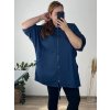 Mikina na zip 3/4 rukáv dámská nadrozměr (56/58 ONE SIZE) ITALSKÁ MÓDA IMWQ24326/DR (Velikost 56/58, Barva modrá džínová)