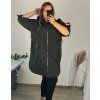 Bunda na zip s kapucí 3/4 rukáv dámská nadrozměr (56,58,60) ITALSKá MóDA IMSM24MOON/DR (Velikost 60, Barva Černá)
