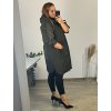 Bunda na zip s kapucí 3/4 rukáv dámská nadrozměr (56,58,60) ITALSKá MóDA IMSM24MOON/DR (Velikost 60, Barva Černá)