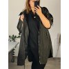 Bunda na zip s kapucí 3/4 rukáv dámská nadrozměr (56,58,60) ITALSKá MóDA IMSM24MOON/DR (Velikost 60, Barva Černá)