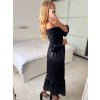 Šaty dlouhé žabičované krátký rukáv dámské (S/M ONE SIZE) ITALSKÁ MÓDA IMPMD243151K/DU (Velikost S/M/L, Barva Černá)