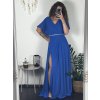 šaty dlouhé elegantní společenské krátký rukáv dámské (M/L ONE SIZE) ITALSKÁ MÓDA IMM24XF50124/DUR (Velikost M/L, Barva modrá královská)