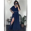 šaty dlouhé elegantní společenské krátký rukáv dámské (M/L ONE SIZE) ITALSKÁ MÓDA IMM24XF50124/DUR (Velikost M/L, Barva modrá královská)
