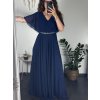 šaty dlouhé elegantní společenské krátký rukáv dámské (M/L ONE SIZE) ITALSKÁ MÓDA IMM24XF50124/DUR (Velikost M/L, Barva modrá královská)