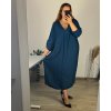 Šaty elegantní dlouhý rukáv dámské nadrozměr (56/58 ONE SIZE) ITALSKá MóDA IM424MARIONA/DU (Velikost 56/58, Barva tmavě petrolejová)