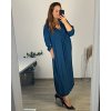 Šaty elegantní dlouhý rukáv dámské nadrozměr (56/58 ONE SIZE) ITALSKá MóDA IM424MARIONA/DU (Velikost 56/58, Barva tmavě petrolejová)