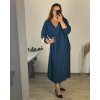 Šaty elegantní dlouhý rukáv dámské nadrozměr (56/58 ONE SIZE) ITALSKá MóDA IM424MARIONA/DU (Velikost 56/58, Barva tmavě petrolejová)