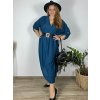 Šaty elegantní dlouhý rukáv dámské nadrozměr (56/58 ONE SIZE) ITALSKá MóDA IM424MARIONA/DU (Velikost 56/58, Barva tmavě petrolejová)