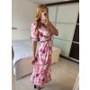 Šaty dlouhé košilové krátký rukáv dámské LIVIA (S/M/L ONE SIZE) ITALSKÁ MÓDA IMWGB24042S-2/DUR (Velikost M/L, Barva růžová)