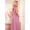 362-1 JUSTINE Dlouhé šaty s výstřihem a zavazováním - pudrově růžové se třpytkami NMC-362-1/DR (Velikost S, Barva růžová starorůžová)