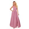362-1 JUSTINE Dlouhé šaty s výstřihem a zavazováním - pudrově růžové se třpytkami NMC-362-1/DR (Velikost S, Barva růžová starorůžová)