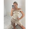 Šaty společenské carmen krátké bez rukávu dámské (S/M ONE SIZE) ITALSKá MóDA IM324301/DU (Velikost S/M, Barva béžová)