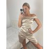 Šaty společenské carmen krátké bez rukávu dámské (S/M ONE SIZE) ITALSKá MóDA IM324301/DU (Velikost S/M, Barva béžová)