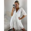 Šaty letní boho krajkové 3/4 dlouhý rukáv dámské (S/M ONE SIZE) ITALSKÁ MÓDA IMPEM2323076/DU (Velikost S/M, Barva bílá)
