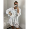Šaty letní krajkové krátký rukáv dámské (S/M ONE SIZE) ITALSKÁ MÓDA IMWC232532/DU (Velikost S/M, Barva bílá)