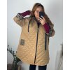 Bunda slabá s kapucí dlouhý rukáv dámská nadrozměr (54/56 ONE SIZE) ITALSKÁ MÓDA IMC24430/DU (Velikost 54/56, Barva béžová)