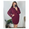 Šaty dlouhé volnočasové  s kapucí dlouhý rukáv dámské nadrozměr (54/56 ONE SIZE) ITALSKÁ MÓDA IMSM2424616/DU (Velikost 54/56, Barva vínová)