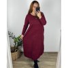 Šaty dlouhé volnočasové dlouhý rukáv dámské nadrozměr (46/48/50 ONE SIZE) ITALSKÁ MÓDA IMSM2424575/DU (Velikost 48/50, Barva vínová)
