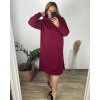 Šaty mikinové teplé s kapucí dlouhý rukáv dámské nadrozměr (54/56 ONE SIZE) ITALSKÁ MÓDA IMD24364/DU (Velikost 54/56, Barva vínová)