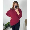 Svetr šikmý dlouhý rukáv dámské nadrozměr (48/50/52 ONE SIZE) ITALSKá MóDA IM424509XL/DUR (Velikost 50/52, Barva vínová)