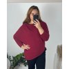 Svetr šikmý dlouhý rukáv dámské nadrozměr (48/50/52 ONE SIZE) ITALSKá MóDA IM424509XL/DUR (Velikost 50/52, Barva vínová)