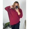 Svetr šikmý dlouhý rukáv dámské nadrozměr (48/50/52 ONE SIZE) ITALSKá MóDA IM424509XL/DUR (Velikost 50/52, Barva vínová)