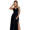 299-18 CHIARA elegantní maxi šaty na ramínka - černé se třpytkami (Velikost S)
