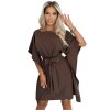 287-33 SOFIA Motýlí šaty se zavazováním v pase - čokoládová barva (Velikost S/M/L)
