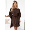 287-33 SOFIA Motýlí šaty se zavazováním v pase - čokoládová barva (Velikost S/M/L)