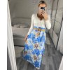 Sukně dlouhá saténová s páskem dámská (S/M ONE SIZE) ITALSKÁ MÓDA IMC24FLOWEER/DR (Velikost S/M, Barva modrá)