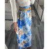 Sukně dlouhá saténová s páskem dámská (S/M ONE SIZE) ITALSKÁ MÓDA IMC24FLOWEER/DR (Velikost S/M, Barva modrá)