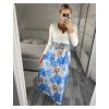 Sukně dlouhá saténová s páskem dámská (S/M ONE SIZE) ITALSKÁ MÓDA IMC24FLOWEER/DR (Velikost S/M, Barva modrá)