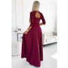 309-9 AMBER elegantní dlouhé maxi šaty s krajkovým výstřihem - vínové NMC-309-9/DU (Velikost S, Barva vínová)
