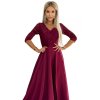 309-9 AMBER elegantní dlouhé maxi šaty s krajkovým výstřihem - vínové NMC-309-9/DU (Velikost S, Barva vínová)