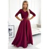 309-9 AMBER elegantní dlouhé maxi šaty s krajkovým výstřihem - vínové NMC-309-9/DU (Velikost S, Barva vínová)