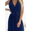 362-9 JUSTINE Dlouhé šaty s výstřihem a zavazováním vzadu - tmavě modrá se třpytkami