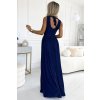 362-9 JUSTINE Dlouhé šaty s výstřihem a zavazováním vzadu - tmavě modrá se třpytkami (Velikost S)