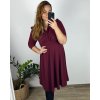 Šaty společenské 3/4 rukáv dámské nadrozměr (42/44/46 ONE SIZE) ITALSKÁ MÓDA IM424JENNY/DR (Velikost 42/44, Barva vínová)