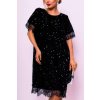 Šaty s flitry teplejší zdobené krajkou krátký  rukáv dámské (42/44/46 onesize) Italská moda IMWMY2439314 (Velikost 42/44/46, Barva Černá)