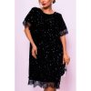 Šaty s flitry teplejší zdobené krajkou krátký  rukáv dámské (42/44/46 onesize) Italská moda IMWMY2439314 (Velikost 42/44/46, Barva Černá)