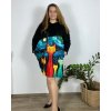 Šaty mikinové s kapucí obrázkové dlouhý rukáv dámské nadrozměr (54/56/58 ONE SIZE) ITALSKÁ MÓDA IM424793-4/DR (Velikost 56/58, Barva Černá)