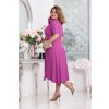Šaty elegantní letní krátký rukáv dámské nadrozměr (36-46 ONE SIZE) POLSKÁ MÓDA PMLEL24ROSAB (Velikost 36, Barva fialová purpurová)